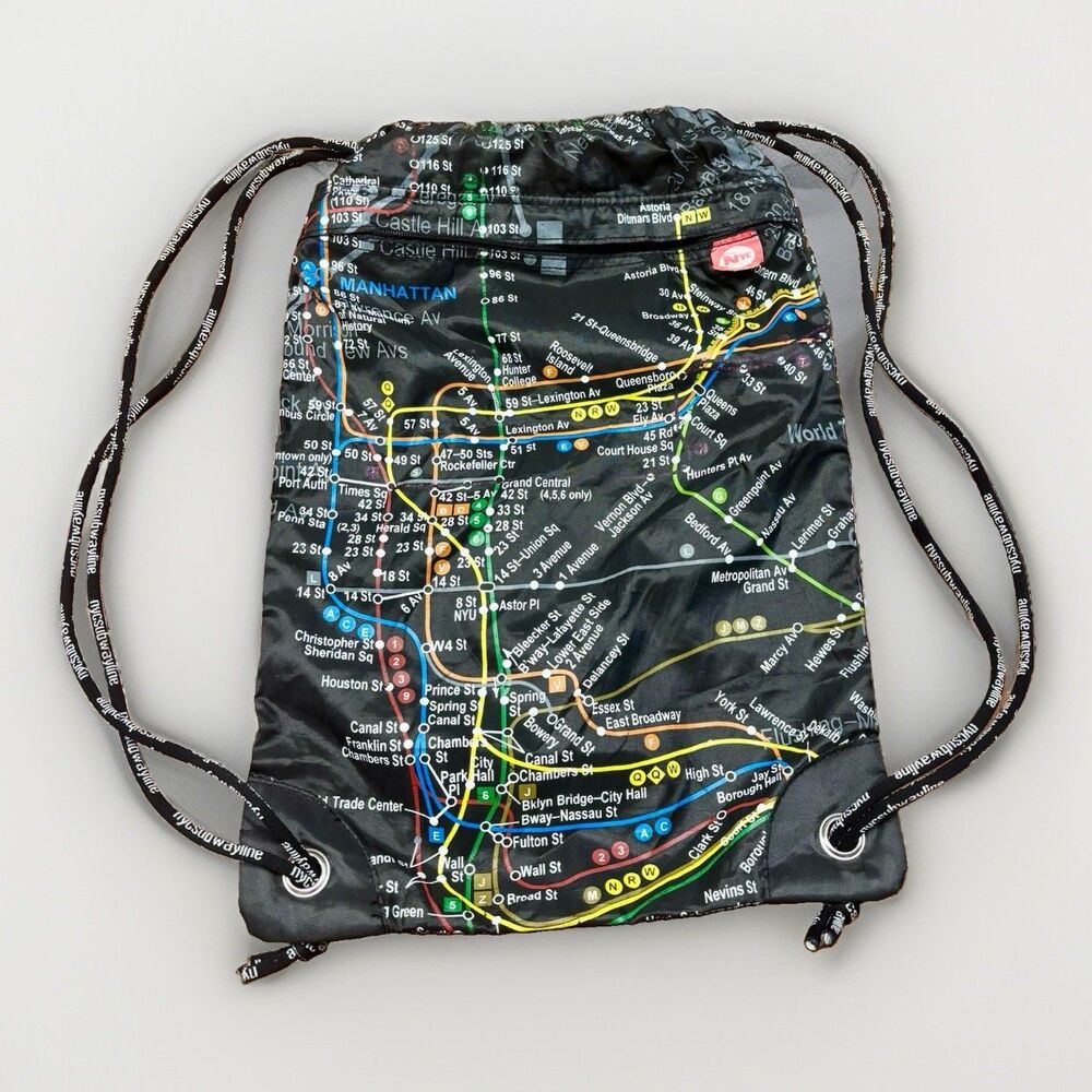 New York City Manhattan MTA Licensed Subway Map Drawstring Backpack Black 19”